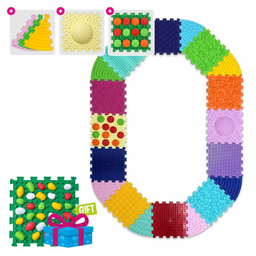 Massagematte «Ortek Multi Mix» 12 Elemente + 8 Sektoren Puzzles WABEN + Kieselsteineals Geschenk