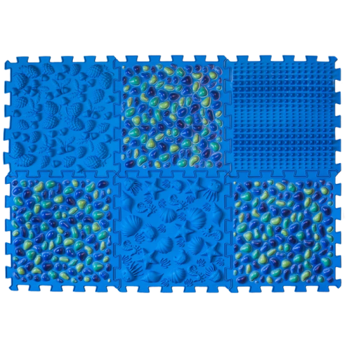 Orthopädische Sensorik Strukturmatten Puzzle "Mix" 6 Elemente Blaue Kieselsteine