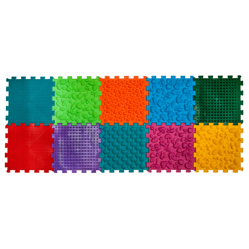 Orthopädische Sensorik Strukturmatten für Kinder und Erwachsene Puzzle "Mix" 10 Elemente mit Spiel Waldabenteuer